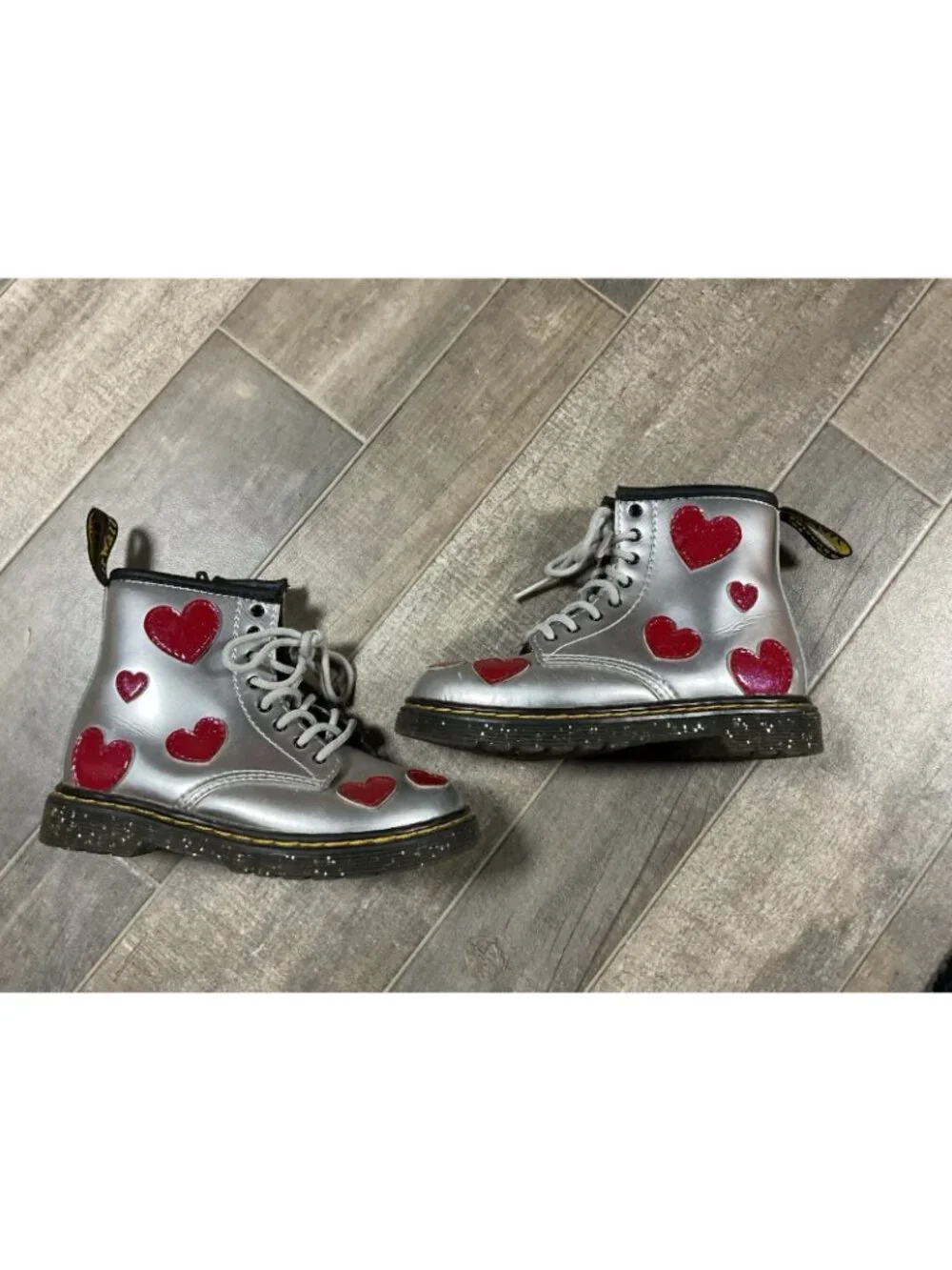 Dr Martens Youth 1460 Glitter Star Patent Lace Up Boots Heart Girls US 10